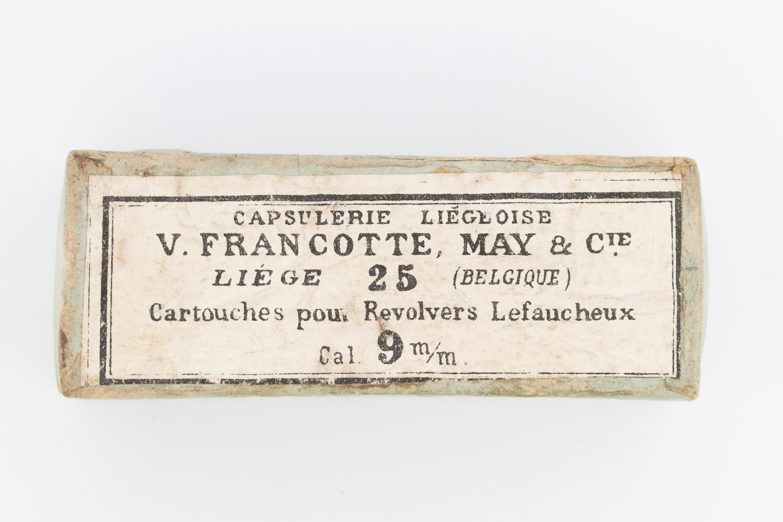 Full 9mm Pinfire box by V. Francotte, May & Cie, 9mm Pinfire Cartridge